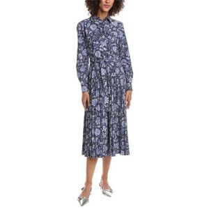 🫐NWT Derek Lam 10 Crosby Womens Kenza Pleated Midi Dress, Navy